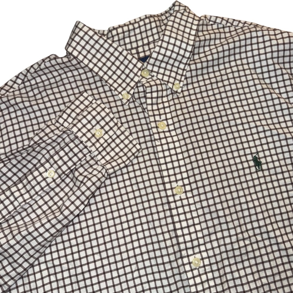 Ralph Lauren White Brown Checkered Windowpane Button Down Shirt Men’s XXL